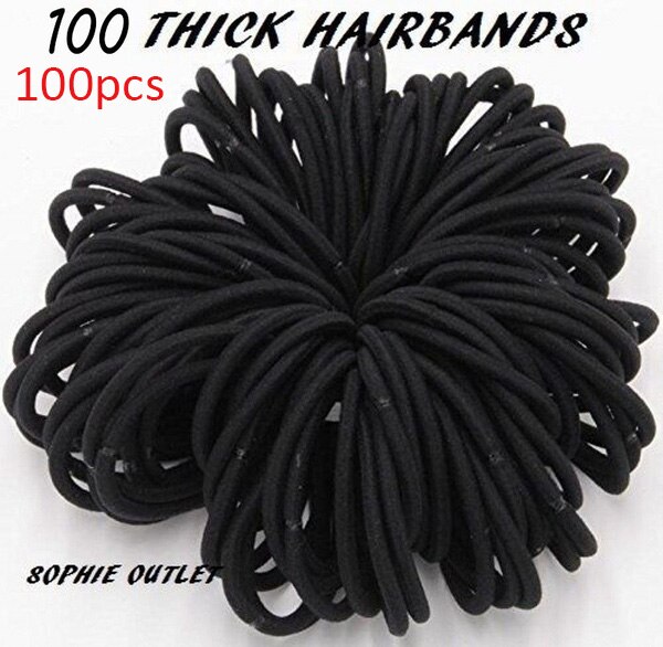 50/100Pcs Colorful Nylon Rubber Bands Elastic Hairbands for Girls Kids Scrunchie Elastic Ponytail Holder Hair Ties Accessories: Black 100pcs