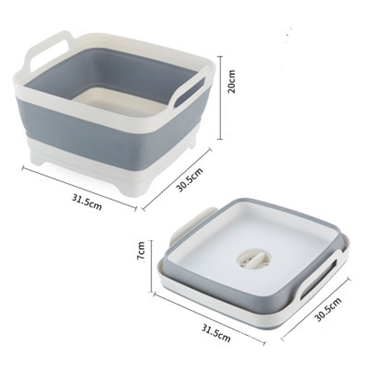 1pc Silicone Dish Tub Collapsible Collapsible Drain Plug Carry Handles Washing Basin Drainer Sink Colander Camping