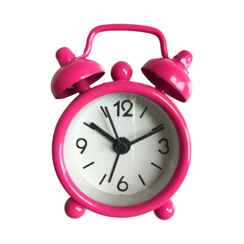 Mini Alarm Clock Electronic Round Number Double Bell Desk Table Digital Quartz Clock Home Decoration Retro Portable: Rose red