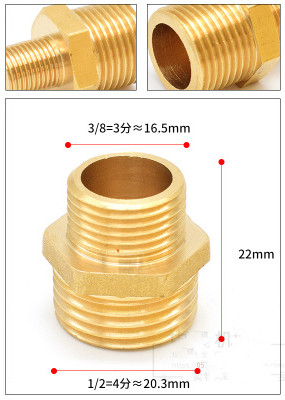Messing rør sekskantet nippel fitting lynkobling adapter 1/8 1/4 3/8 1/2 3/4 1 bsp han til han gevind vand olie gas stik: 3-4 hegn