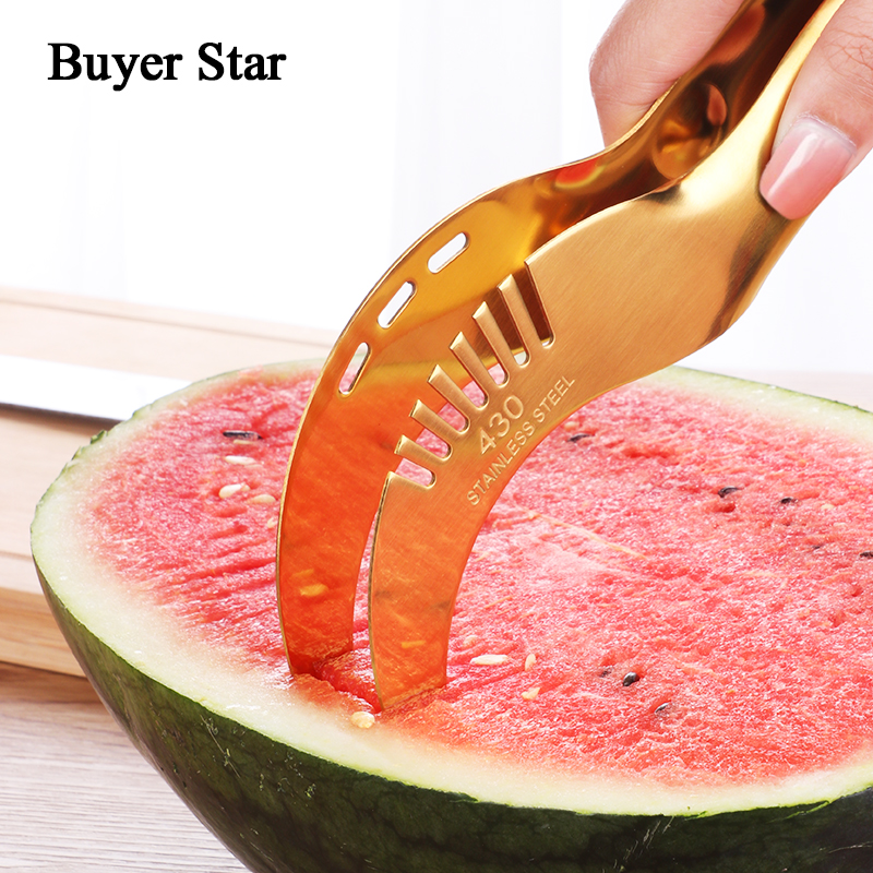 Guld stålskärare vattenmelon skärkniv cucumis melon svart skärare hackare fruktsallad gurka prylar kök matlagningsverktyg