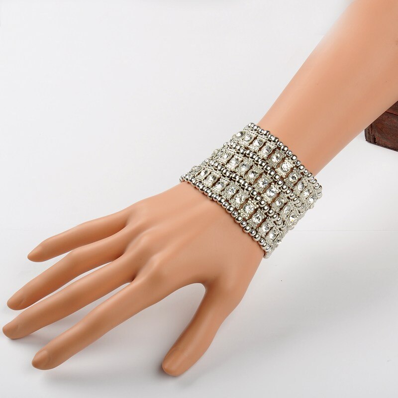 5 stk kule metalllegering stretchy armbånd, brede armbånd med plating akryl perle perler bryllup armbånd  f60