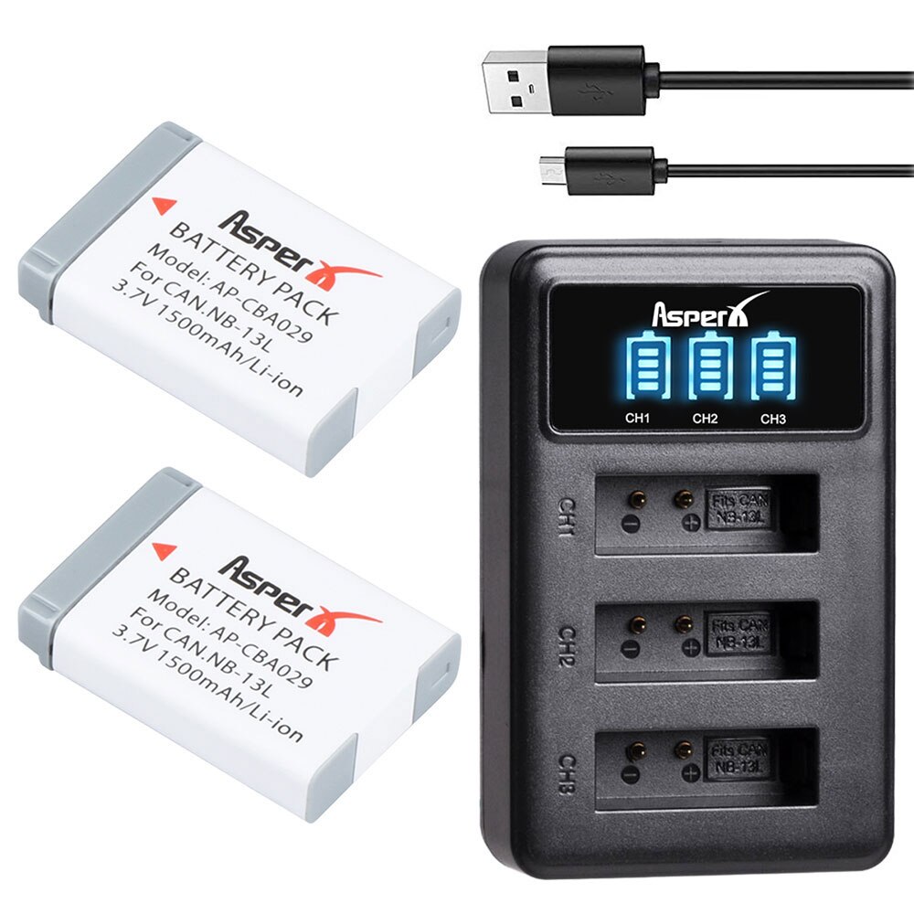 3Pcs 1500mAh NB-13L NB 13L Rechargeable Battery + LED 3-Ports USB Charger for Canon G5X G7X G9X G7 X Mark II SX720 HS Camera: 2B with charger