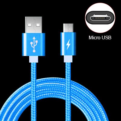 Micro USB Cable 1m 2m Metal Nylon Braided 2A USB Fast Charging Data Sync Wire For Samsung Galaxy Xiaomi Huawei Android Phone: Blue / 1m