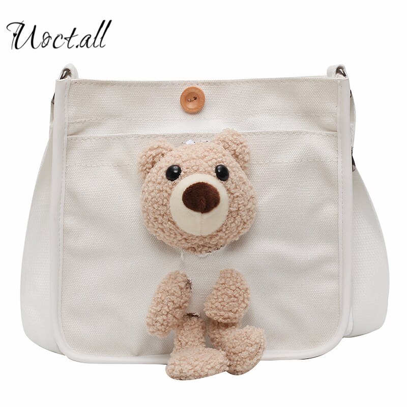 Canvas Bag Female Messenger Shoulder Bag Ins Bag Female Wave Wild Student Net Red Cute Bear Bag