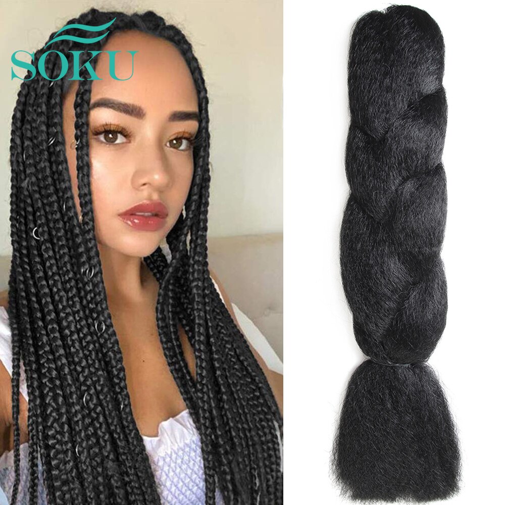 Jumbo Braid Hair Black Braiding Hair Synthetic Braid Fibre SOKU Pure Color Long Braiding Hair Extensions For African Women