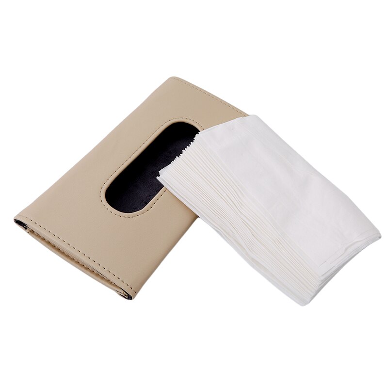 Zwarte en beige leren tissue-etui, draagbare en handige autozonneklep, tissue-etui, tissue-servetaccessoires