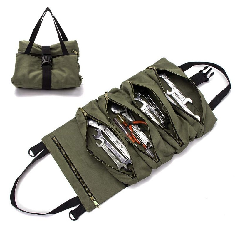 Roll Tool Roll Multi-Purpose Tool Roll Up Bag Wrench Roll Pouch Hanging Tool Zipper Carrier Tote