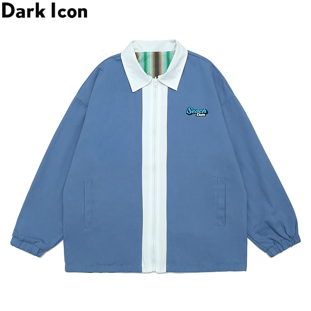Mörk ikon randig slitstark jacka herrfickor koreansk stil lös jacka streetwear herrjacka