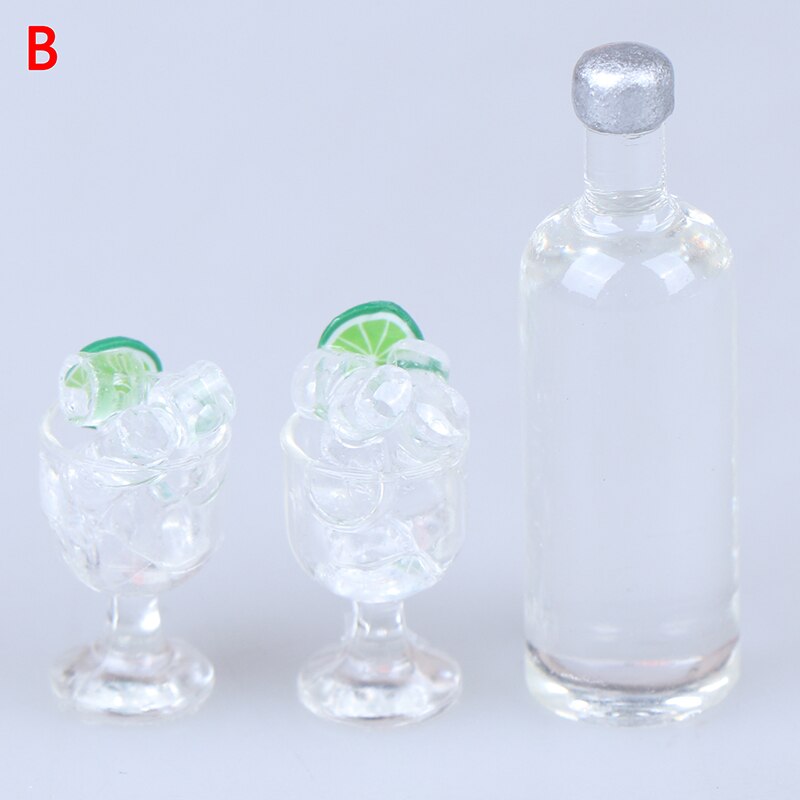 3Pcs Leuke Mini 1:12 Dollhouse Miniatuur Wijn Flessen Ice Cups Keuken Pretend Play Speelgoed Accessoires: B