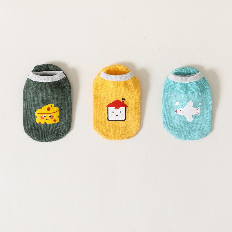3Pairs/lot Summer Baby Boys Girls Socks Non-Slip Cotton Cartoon Pattern Casual Newborn Short Floor Socks Age For 0-24M 2022: M2281 bird house / 13-24M