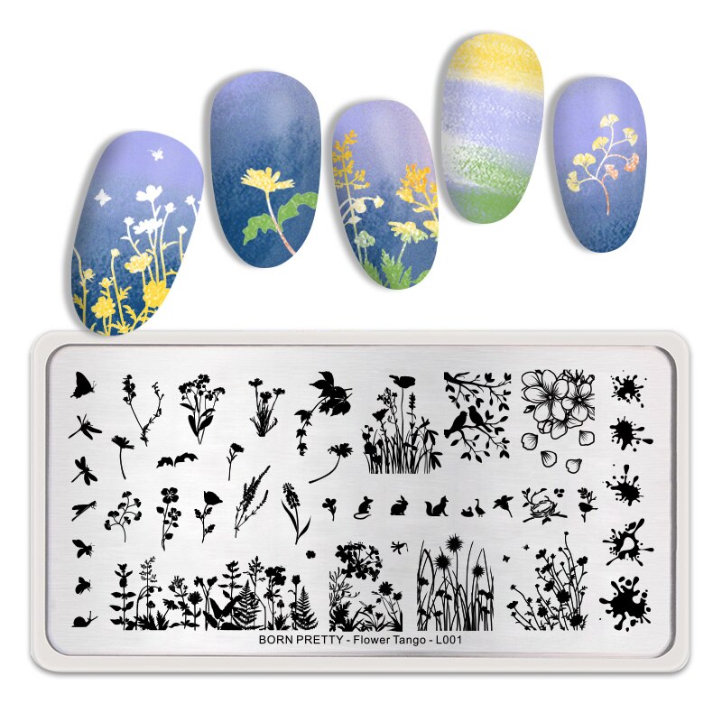 BORN PRETTY Nail Stamping Plates Flower Tango Patterns Rectangle Stainless Steel Template Nail Art Image Print Plates: Flower Tango -L001