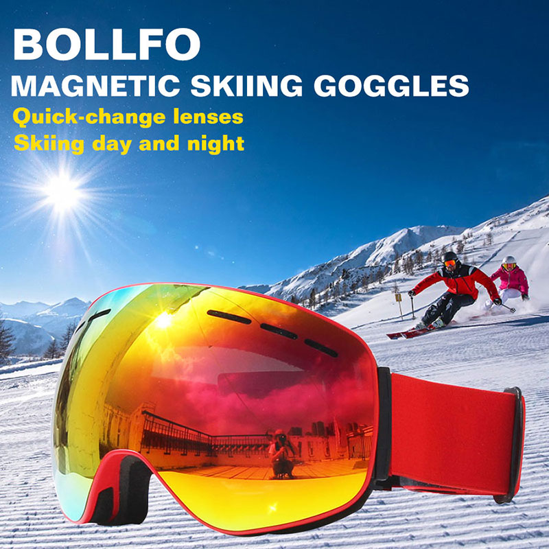 Gafas de esquí magnéticas polarizadas para hombre, lentes de doble capa para esquiar, antivaho, UV400, conjunto de gafas de Snowboard, Estuche para gafas de esquí