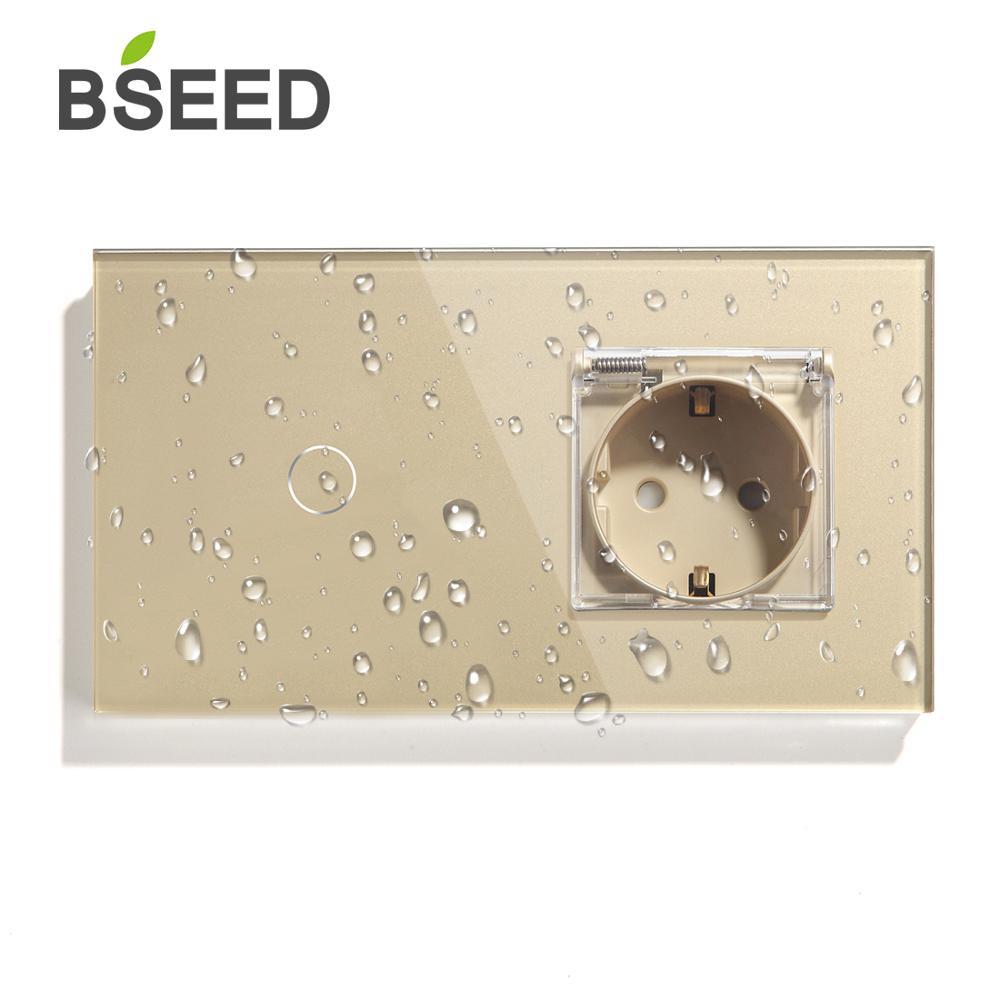 Bseed 1Gang 1Way Touch Light Switch Bathroon Muur Eu Cover Socket Sensor Muur Schalter Outdoor Stopcontacten: Golden