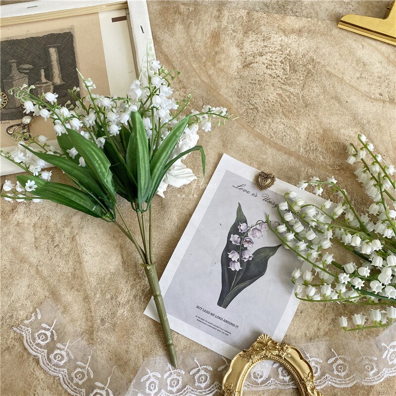 Bouquet de fleurs artificielles de lys de la vallée, 25/30cm, décoration de maison, fleur blanche romantique, décor de bureau pour fête de mariage