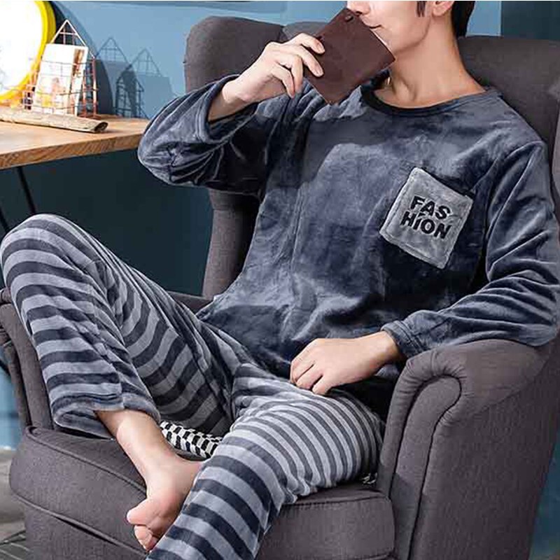 Pajama Man Warm Sleepwear Men's Flannel Winter Thick Pajamas Men Long Sleeve Casual Men's Winter Pajamas Fleece Sleepwear XXXL