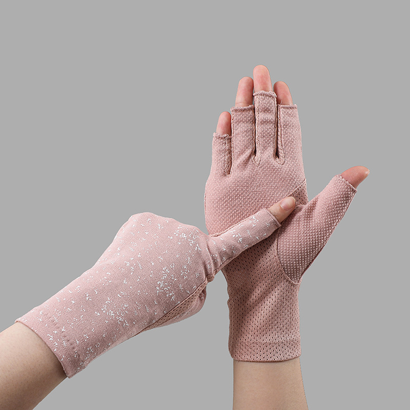 Mode Vrouwen Katoen Dot Zomer Vingerloze Half Vinger Anti-Skid Zon Bescherming Afdrukken Anti-Uv Dunne Korte Rijden handschoenen: 03 Pink