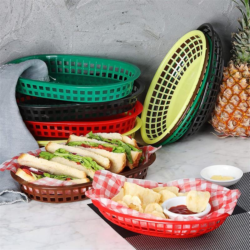 Cestas de plástico de 9,25 "para comida rápida plato ovalado para desayuno, platos de cena, patatas fritas, pastel, bandeja de barra para pan, restaurante, 12 Uds.