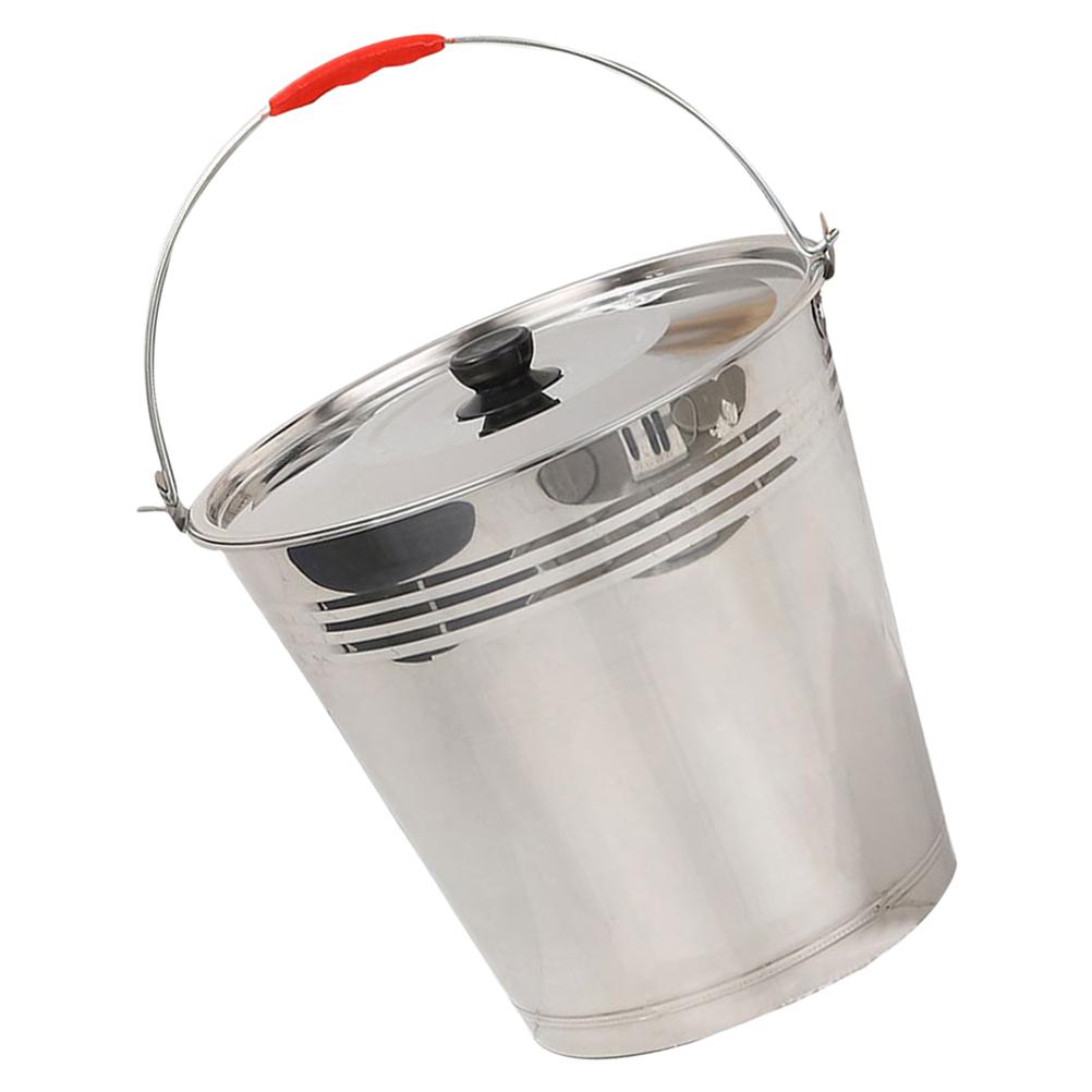 Stainless Steel Bucket Lid Heavy Duty Portable Water Milk Storage Container Large Capacity Metal Bucket for Farm