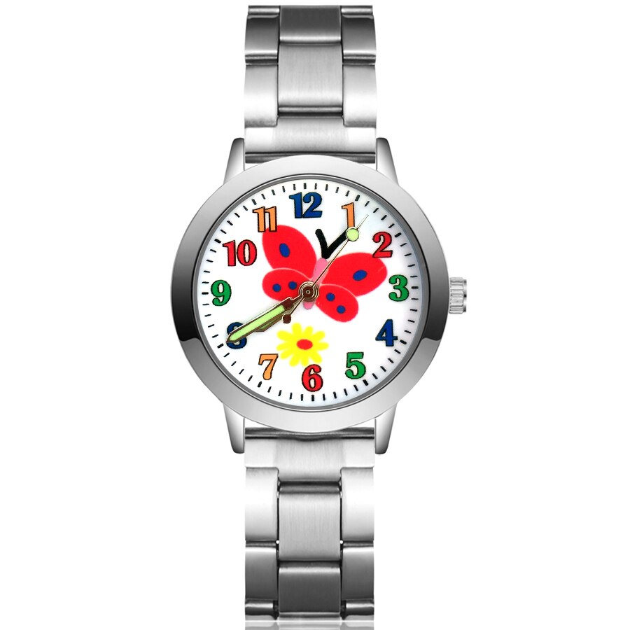 Cartoon Pretty Butterfly Flower Style Children's Women Student Girls Boys Quartz Metal Steel Wrist Watches Clock JA191