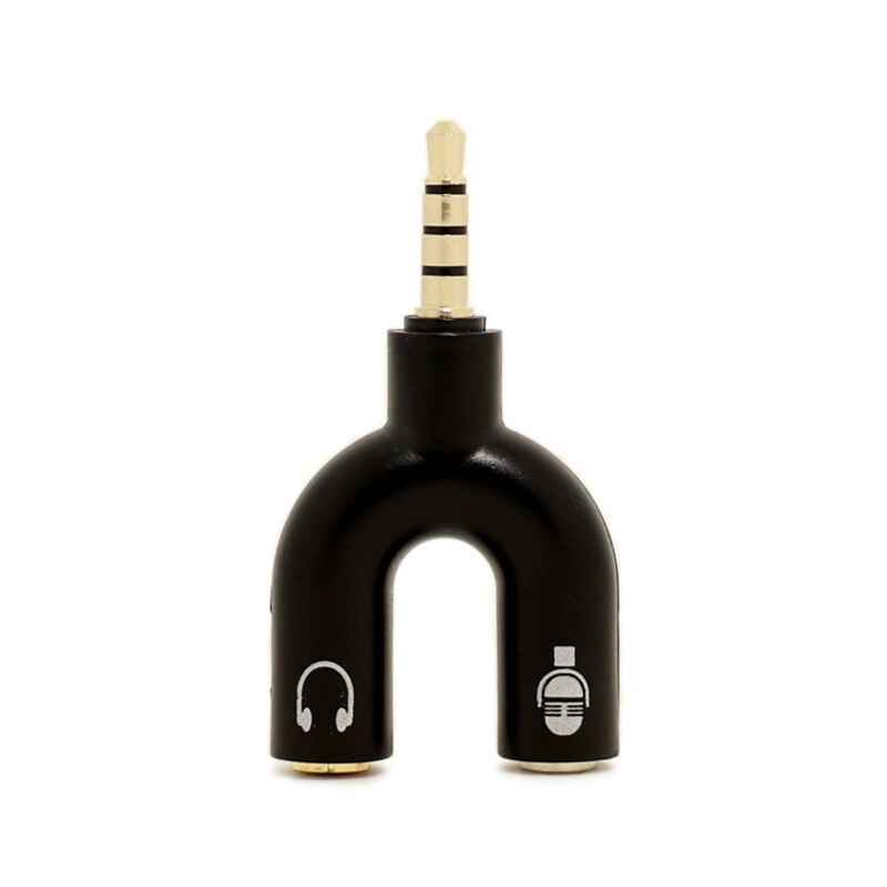 Hörlurskontakt konverter 3.5mm stereo splitter ljud till mikrofon & headset jack plug adapter 2 way u för mobiltelefon surfplatta: Svart