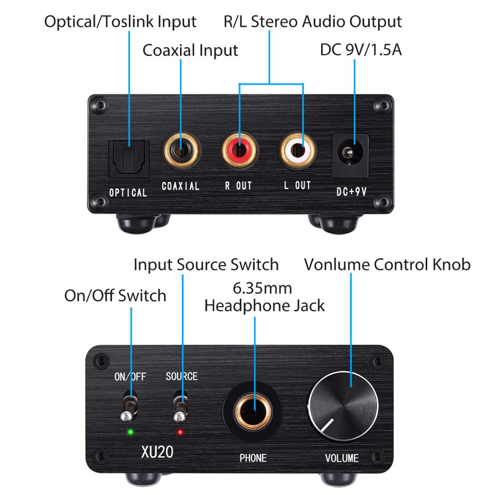 eSYNiC Digital To Analog Audio Converter With HiFi Headphone Amplifier Coaxial SPDIF Toslink To L/R RCA Audio Adapter 192kHz DAC