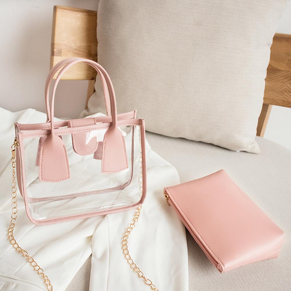 Mode Pvc Transparante Jelly Bag Vrouwen Schoudertas Verwijderbare Zoon Moeder Tas Kleine Keten Handtas Telefoon Effen Reizen Crossbody