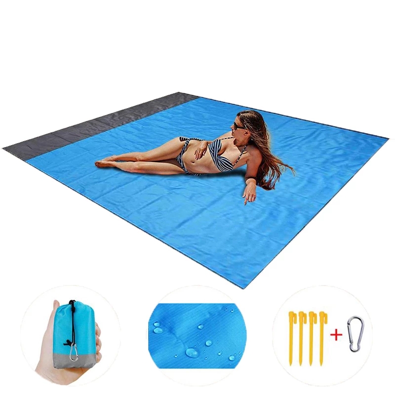 LOLO-esterilla grande antiarena para playa, manta de gran tamaño con bolsillo, para Picnic, a prueba de viento