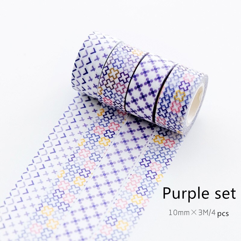 4 st super mini färg papper washi tejp 10mm spetspläd mosaik mönster maskeringstejper klistermärken hem diy konst dagbok dekoration  a6012: Lila uppsättning
