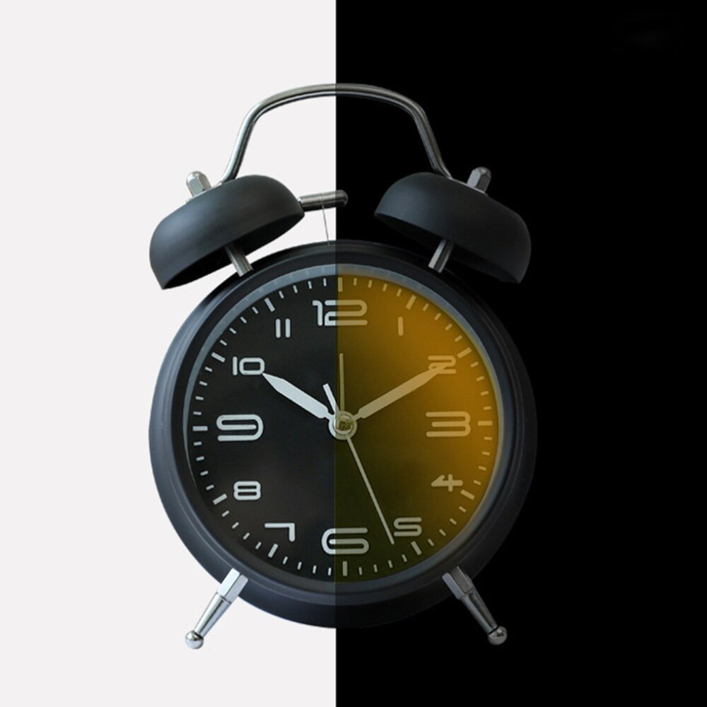 1PC Students Alarm Clock Simple Bedroom Desk Clock Cartoon with Night Light Alarm Clock Mute Alarm Clock Retro Ringing: Black