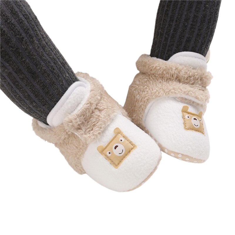 Babyjongens meisjes fleece laarsjes peuters cartoon warme katoenen schoenen met antislip onderkant