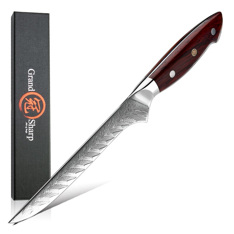 Juego de cuchillos de cocina japoneses de 67 capas, de acero damasco, para deshuesar, Chef, carne, fruta, cortador, herramientas GRANDSHARP: Boning Knife