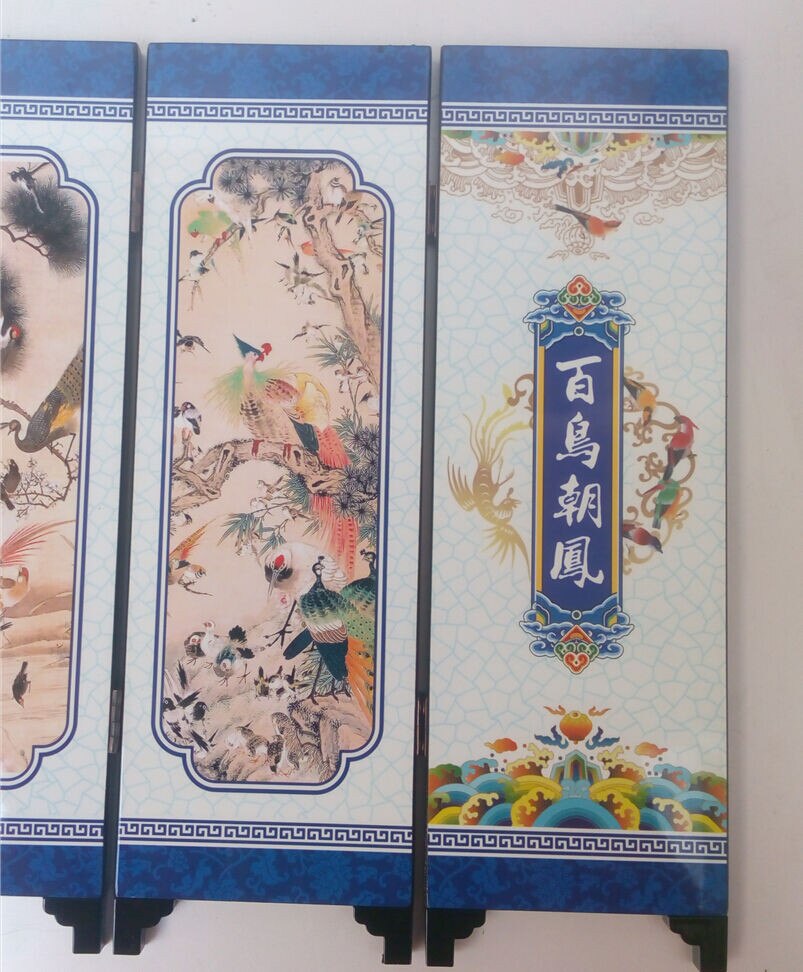 Delicate Chinese lacquer painting by hand *Birds Pay Homage *decorated fold screen.