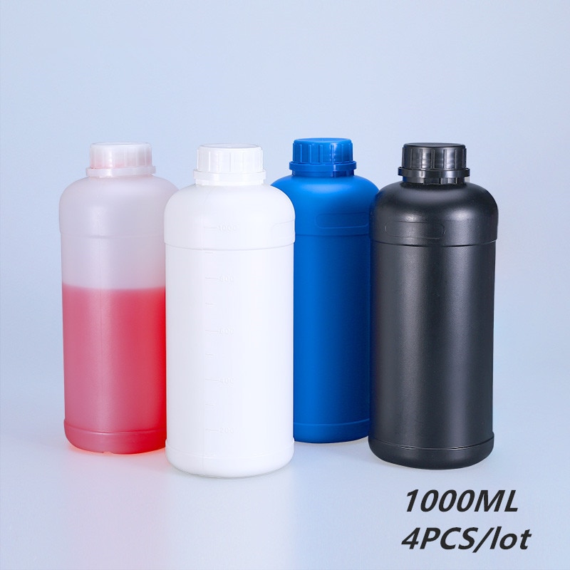 Tom 1000ml hdpe flaske til alkohol/shampoo/maling rund plastbeholder madkvalitetsflasker 4 stk/parti