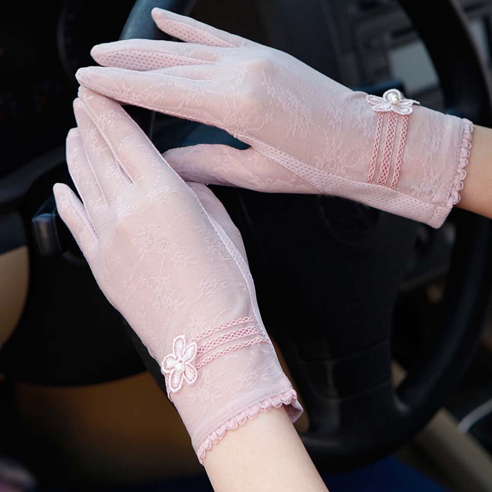 Zon Bescherming Handschoenen Vrouwelijke Zomer Uv Bescherming Dunne Gedeelte Rijden Kant Ijs Zijde Full-Vinger Handschoenen