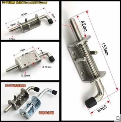Heavy duty fjær tønne bolt skyve port sikkerhetslås metall lastet lås hasp stift dør skap hengsler mekanisk maskinvare: Jern 220mm