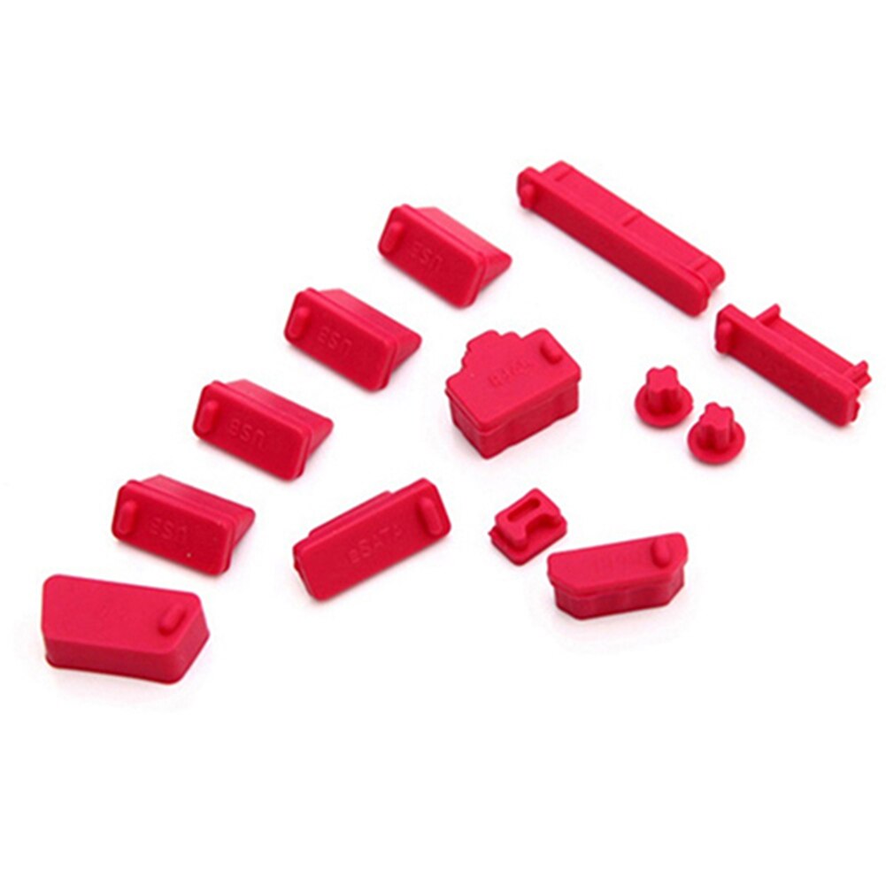 Juego de 13 unids/set de tapones antipolvo universales para ordenador portátil, protectores de silicona antipolvo para puertos: Rojo