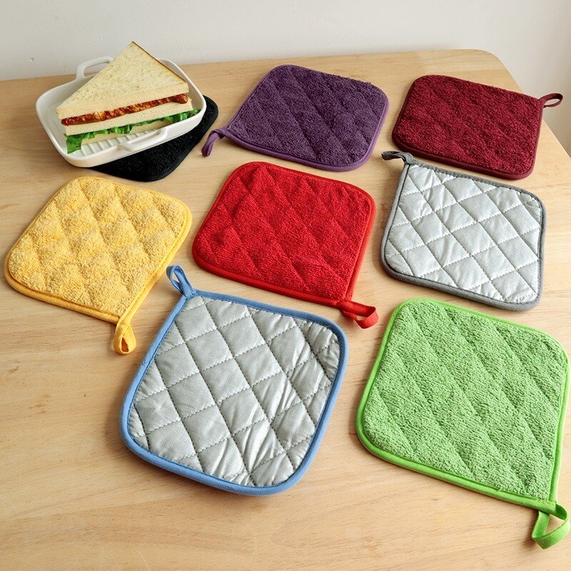 Solid Color Terry Coated Silver Cloth Potholder Placemat Microwave Oven Glove Pot Mat Kitchen Accessories