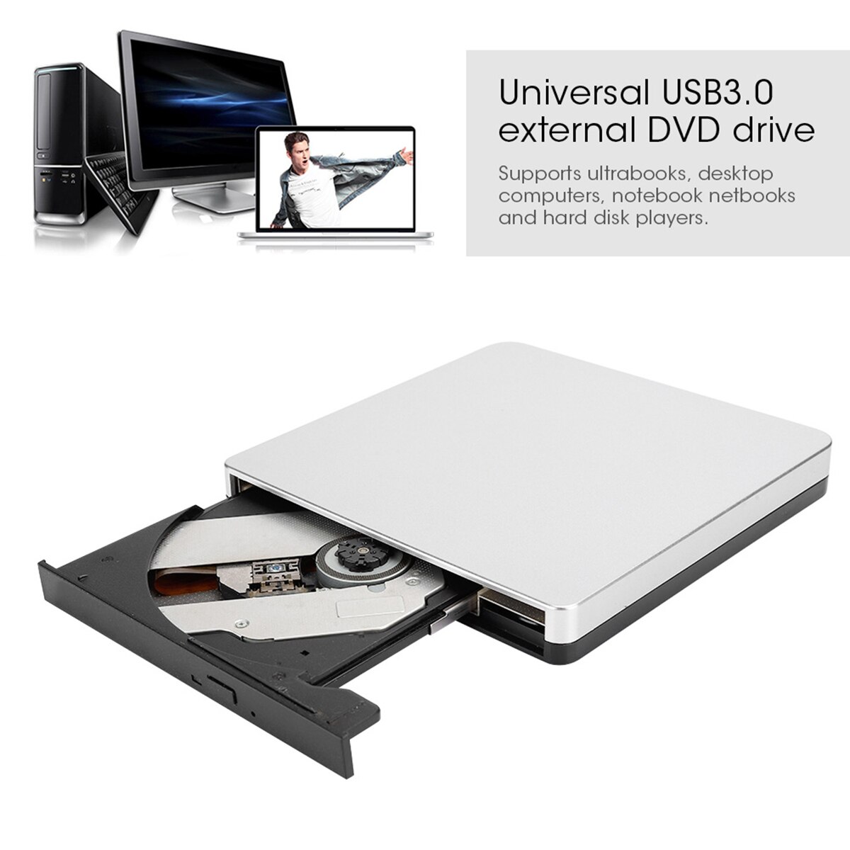 USB3.0 DVD Writer Aluminium Shell External Optical Drives for Desktop Notebook Computer Universal