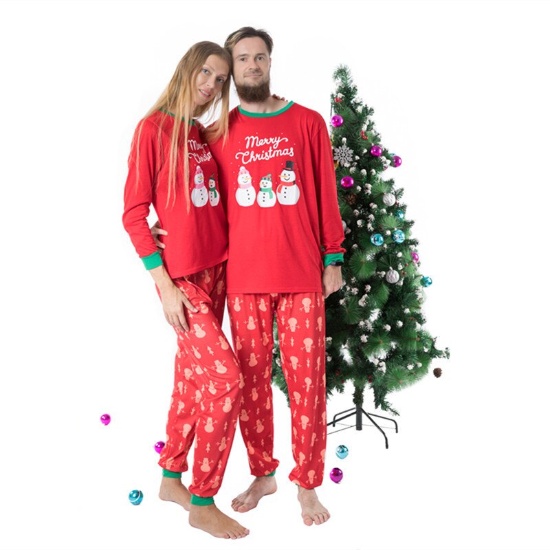 Familie matchende julepyjamas sæt mor og børn tøj snemand print varm sværdskjorte og bukser voksen 2 stk juletøj outfit