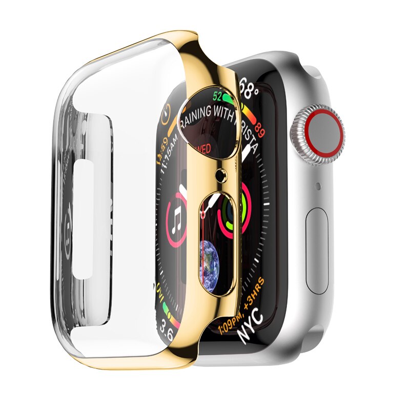 Hardt etui til apple watch series 5/4 40mm 44mm med skjermbeskytter herdet glass beskyttelsesdeksel for iwatch: Gull / 40mm