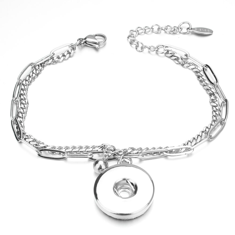 Stainless Steel Bracelet Snap Button Bracelet Bangle for Women Fit 12mm or 18mm Snap Buttons Interchangeable Charm Jewelry