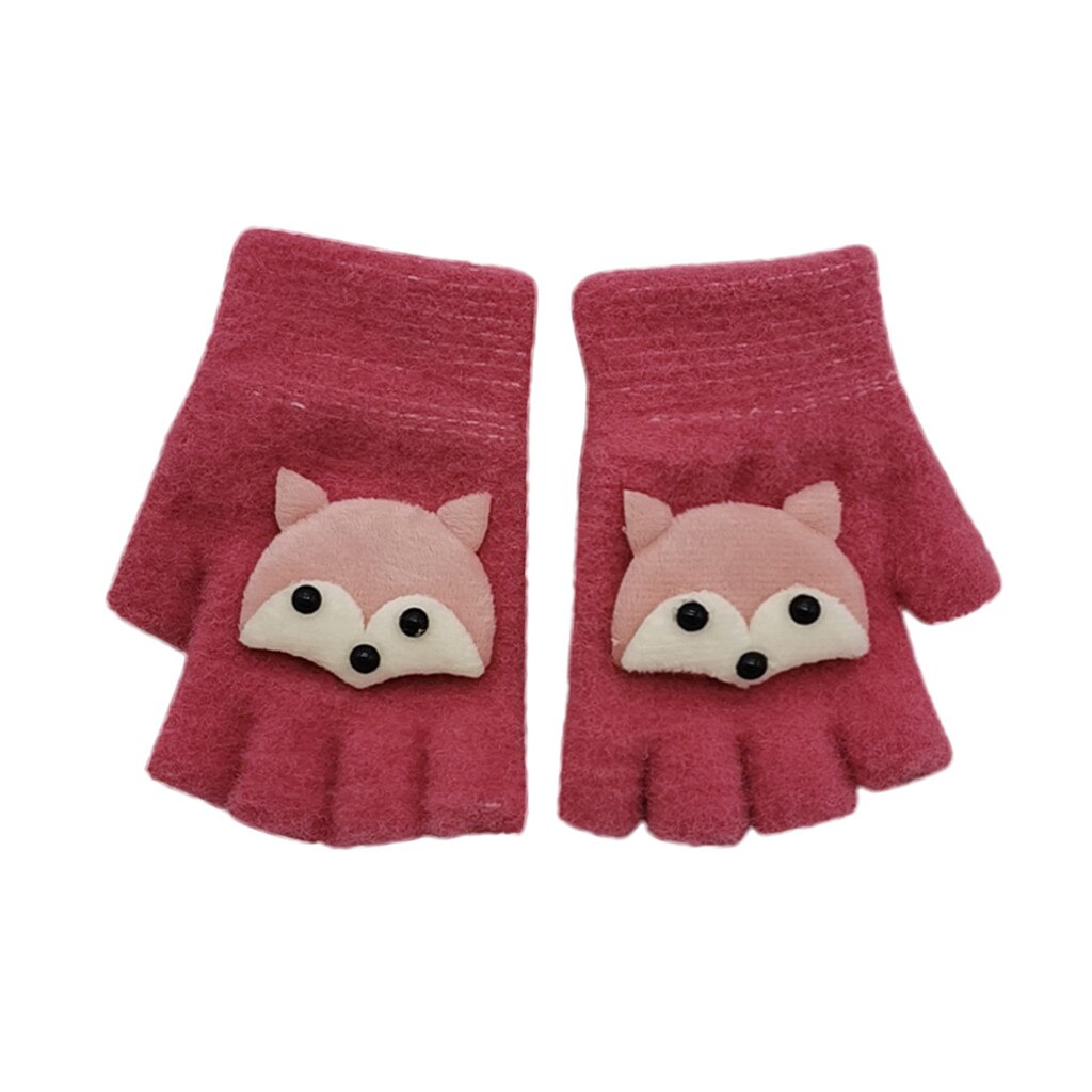 Kids Baby Jongen Meisje Leuke Warm Cartoon Patchwork Half Vinger Vingerloze Wanten Handschoenen Vingerloze Pols Wanten Vrouwelijke Handschoenen: Rood