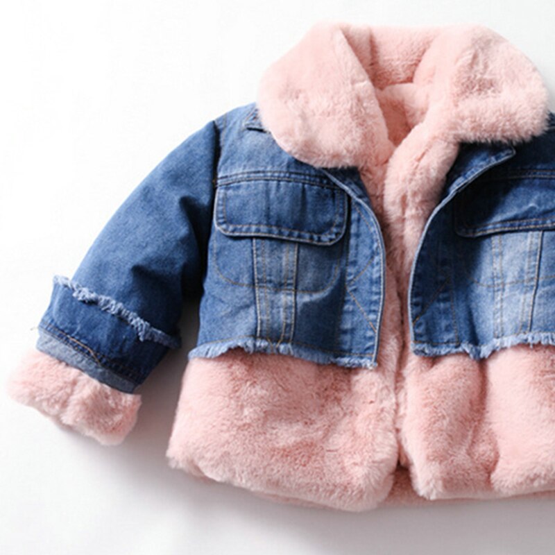 Babyinstar Cute Thicken Plush Patchwork Denim Jacket 2-6Y Baby Girl Winter Coat Kids Winter Jacket Baby Girl Coat Toddler