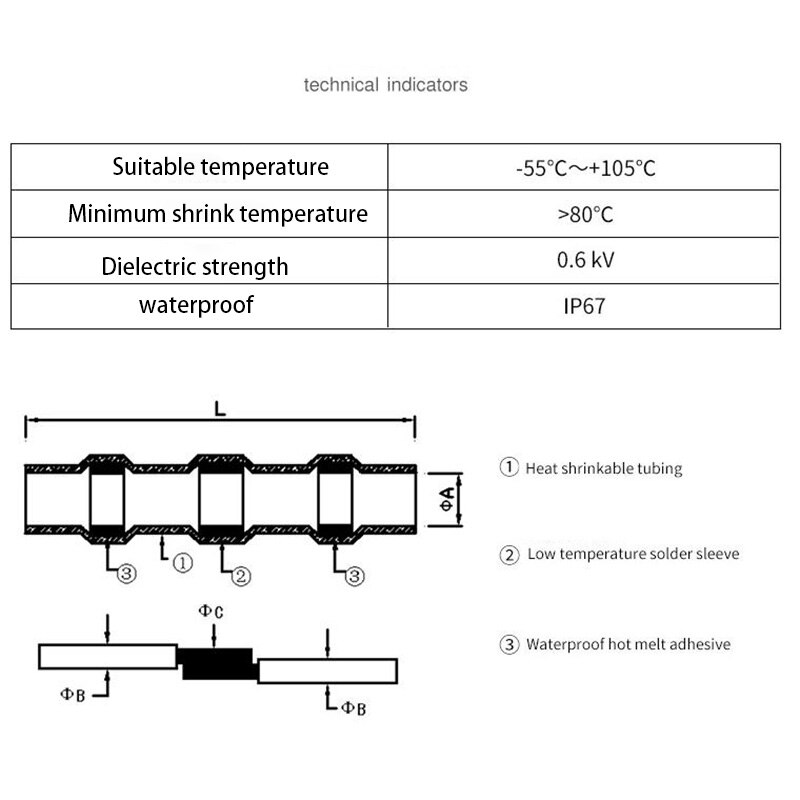 Waterproof Electrical Heat Shrink tube Connector plug cable wire Butt Sleeve Seal Soldering Terminals Insulated Solder awg 18-22