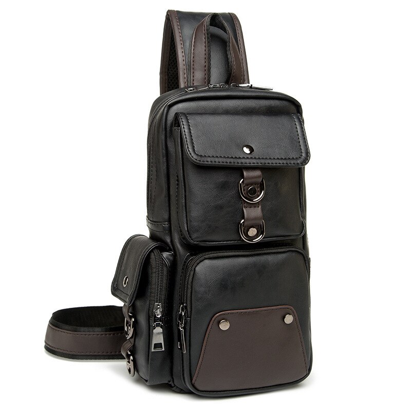 neue Leder Männer Schulter Tasche Trend Herren Umhängetasche Tasche Schwarz Brust Pack lässig Männer Brust Taschen PT1212: Ursprünglich Titel