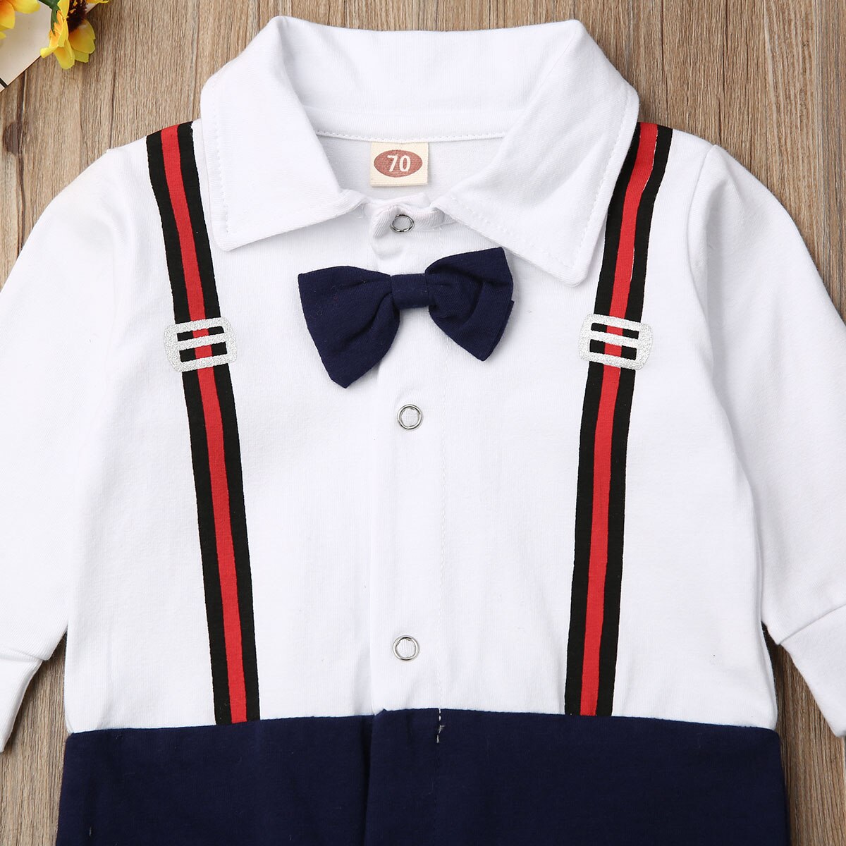 綿長袖パーティーキッズベビーボーイロンパースフォーマル Gentlement 蝶ネクタイ幼児幼児服かわいいサスペンダープリント衣装