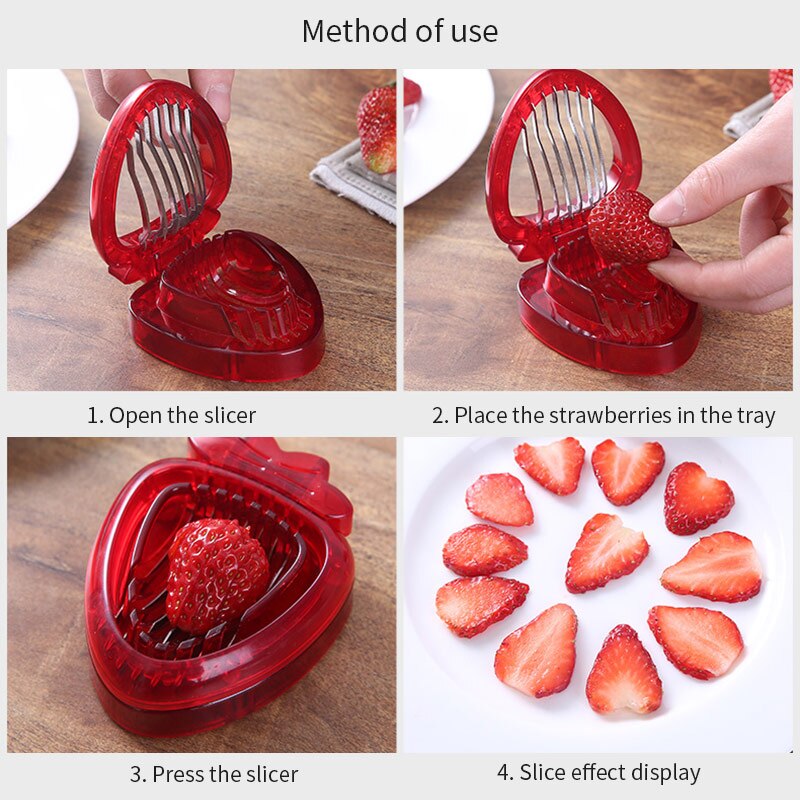 Strawberry Slicer Fruit Cutter Carving Tool Salad Cutter Stainless Steel Strawberry Cutter Fruit Slicer Portable Kitchen Gadgets