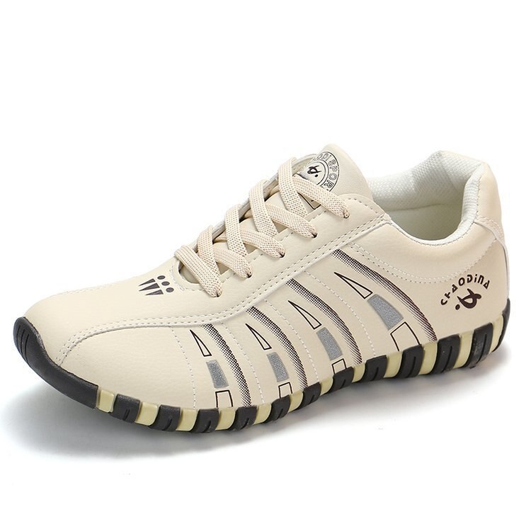 Damesneakers sportssko kvinde stribet snøreløb fritidssko damesneakers komfortabel størrelse 41 robust sål: Beige / 7.5
