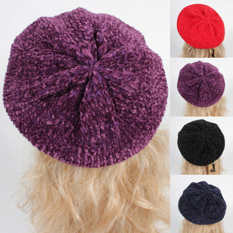 Women Chenille Berets Autumn Winter Warm Female Cap Sweet Painter Hats Eleghant Ladies Berets Hats Solid Color Cap